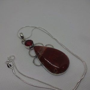 Natural "MOOKAITE JASPER & RUBY" Handmade Sterling Pendant on a 18" Chain 450
